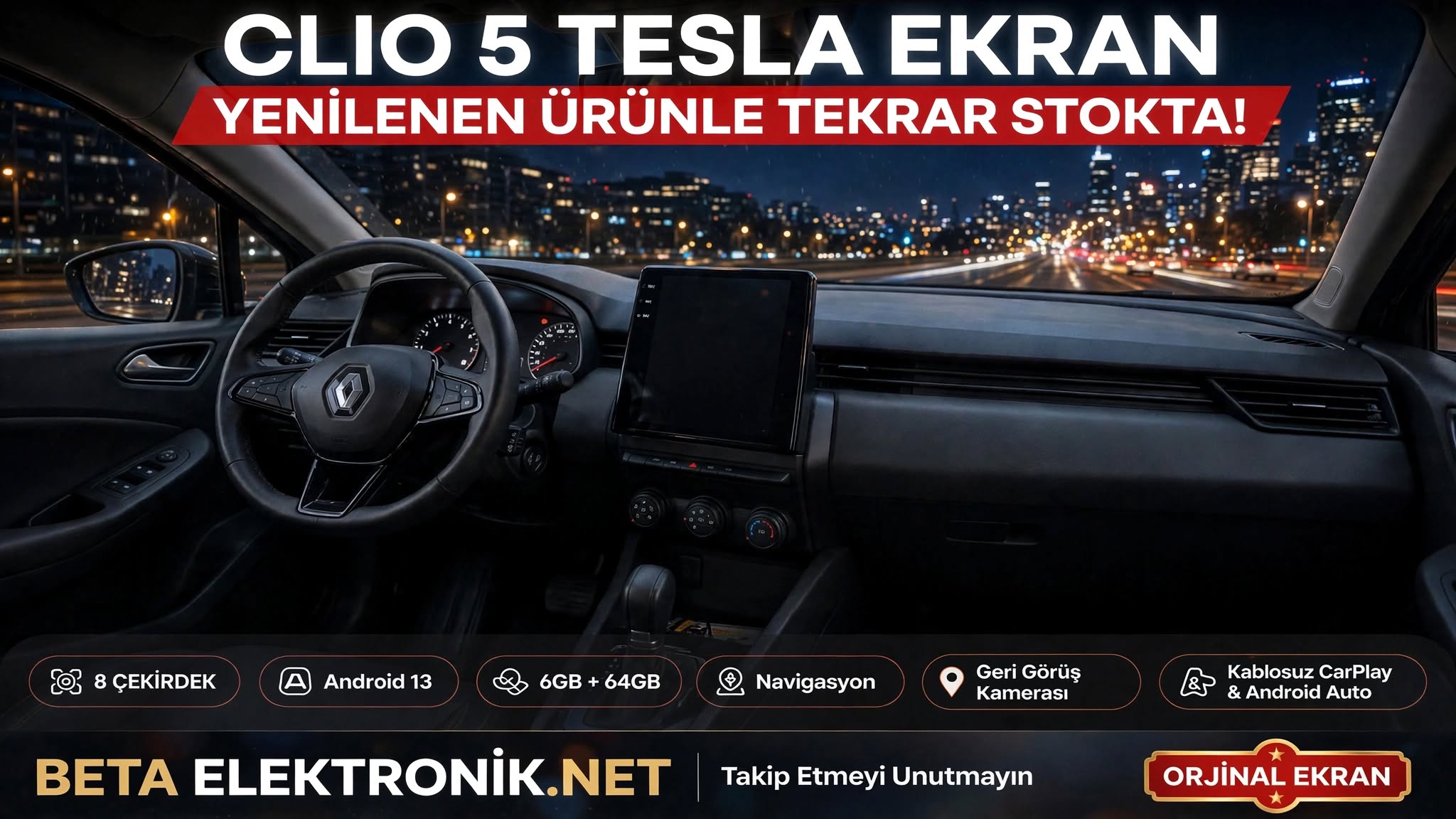 Beta Elektronik - RENAULT CLİO 5 ORJİNAL EKRAN 8 CEKIRDEK ANDRİD13 6-64GB MULTİMEDYA