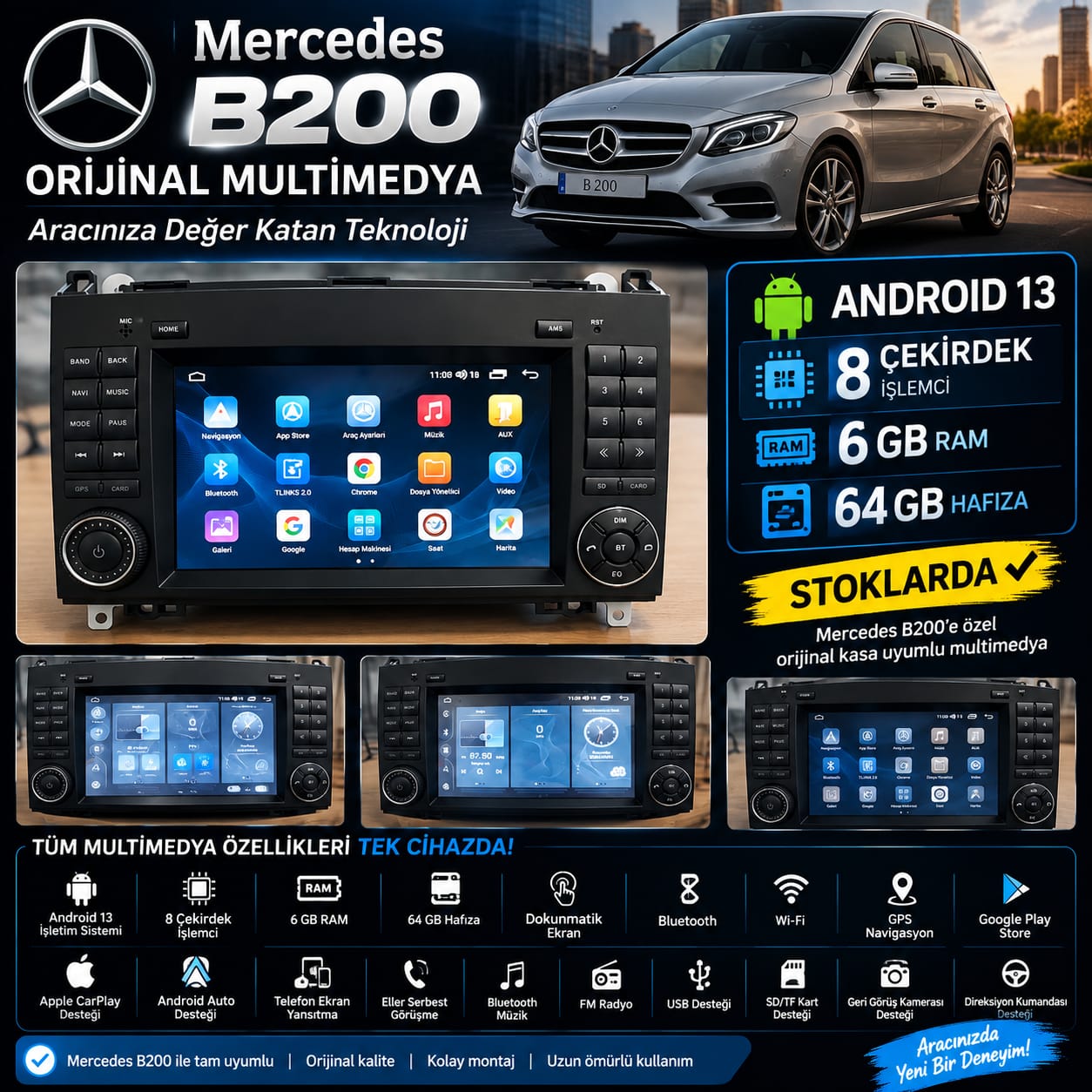 Beta Elektronik - MERCEDES B200 8 ÇEKİRDEK ANDROİD13 6+64 ORJİNAL MULTİMEDYA