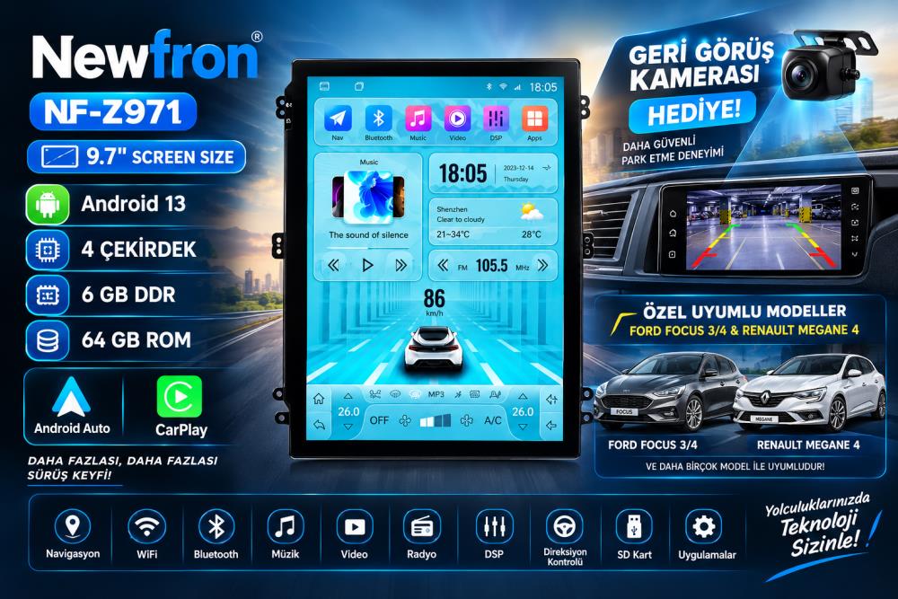 Beta Elektronik - Newfron NF-Z971 Android Ekran Multimedya 9.7" 6+64GB 4 Çekirdek